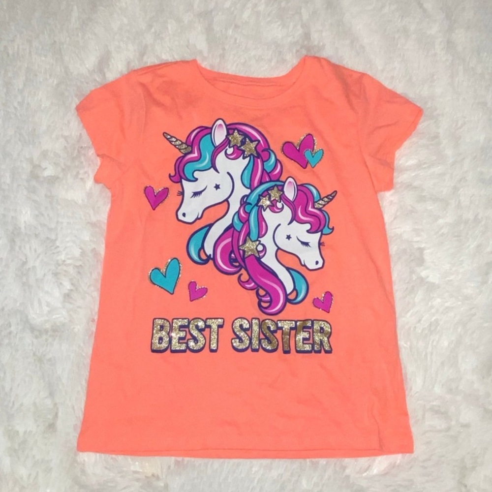 The Children's Place Orange Pink Short Sleeve Tee with Unicorn Graphic